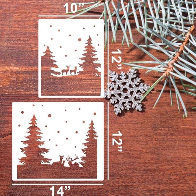 Christmas Stencils for Window Glass Large Christmas Stencils for Door Mats Forest Deer Winter Scene Holiday Stencil for Painting on Wood Doormat Fabrics Decor