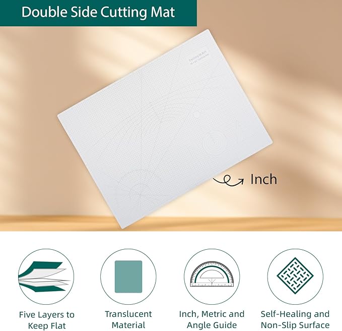 Falling in Art Self Healing Cutting Mat, 18x24" Cutting Mats for Sewing, Double-sided 5-Ply Fabric Cutting Board for Crafting, Quilting and Sewing Projects, White