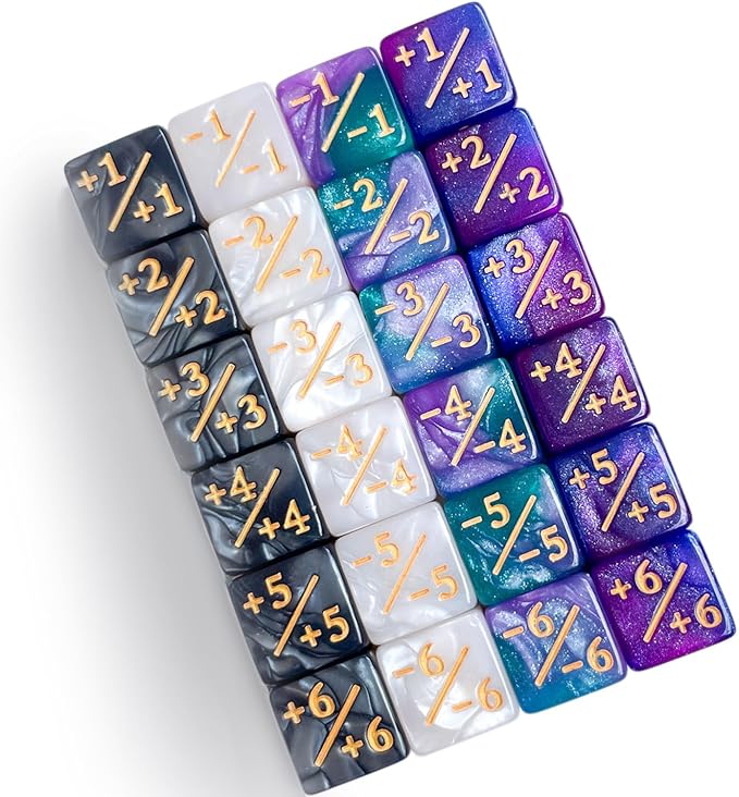 24Pieces Token Counter Dice| Galaxy Mix White Black D6 Dice Set for MTG CCG Board Game