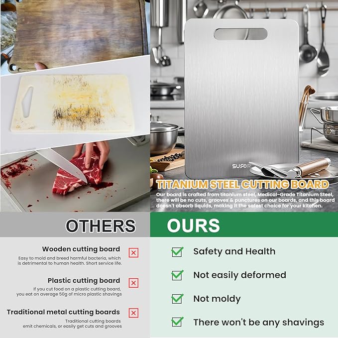 100% Pure Titanium Cutting Board for Kitchen - Dishwasher Safe,non toxic Chopping Board,Double-side Charcuterie Board For Kitchen Outdoor Camping,Housewarming Gifts for Friend(18 * 12)