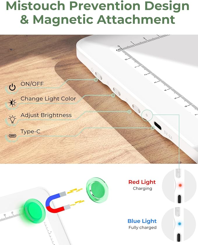 A4 Tracing Light Box for Drawing,Bawaslom Rechargeable Light Pad with Adjustable Stand and Strong Magnets,Ultra-Thin & Bright LED Drawing Board for Vinyl Weeding,Diamond Painting Art,Sketching