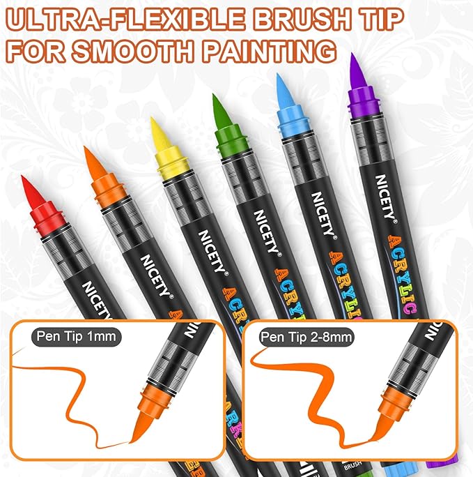 NICETY 180 Acrylic Paint Markers, Acrylic Paint Pens Brush Tip for Rock Painting, Wood, Glass, Stone, Canvas, Ceramic, Fabric - Acrylic Markers DIY Craft & Art Supplies for Adults, Artists