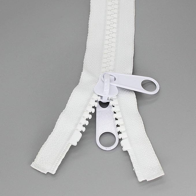 Leekayer 2PCS #10 30 Inch Heavy Duty Zippers for Sewing Separating Large Plastic Zippers White Tape with Double Pull Tab Slider, Sleeping Bag, Boat, Canvas, Cover, Trampoline, Dog Bed,Tent (30" 2pcs)