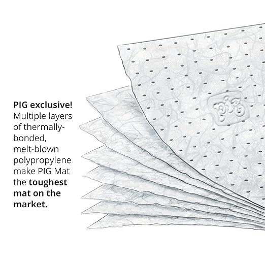 PIG Oil-Only Absorbent Mat Pad | Pack of 100 Mediumweight Oil Pads | Absorbs Oil | 23 oz Absorbency | 20" L x 15" W | MAT455