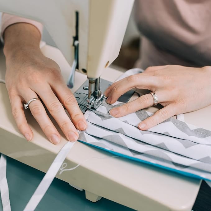 MECCANIXITY Double Fold Bias Tape for Sewing 1/3 Inch x 6 Yards Satin Pre-fold Continuous Binding Tape for Seaming Quilting Hemming Binding DIY Crafts, Beige White
