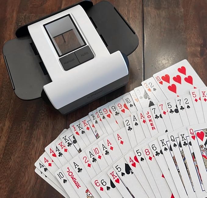 Automatic Card Shuffler, 1-2 Deck Playing Cards Shuffler, One Press Auto or Manual Shuffling Machine, Quiet for UNO Blackjack Bridge Phase 10 Skip-Bo, Rechargeable Portable for Travel, No Jams