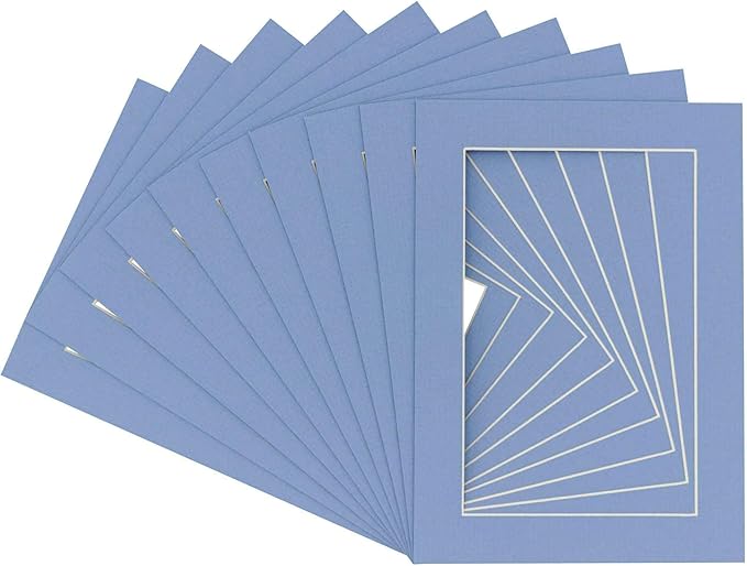 Pack of 25 Acid Free 8x10 Mats Bevel Cut for 5.5x8.5 Photos - Brittany Blue Precut Matboards for Pictures, Photos, Framing - 4-ply Thickness