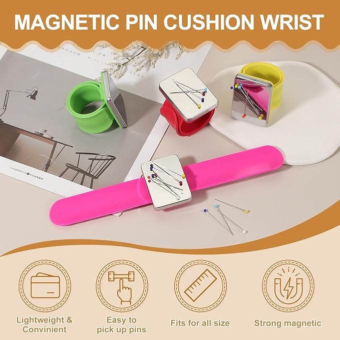 PATIKIL Magnetic Wrist Pin Cushions for Sewing, Magnetic Pin Cushion Magnetic Wrist Gel Band Holder Wristband Pincushion for Sewing Braiding Quilting Hair Clips, Rose Red