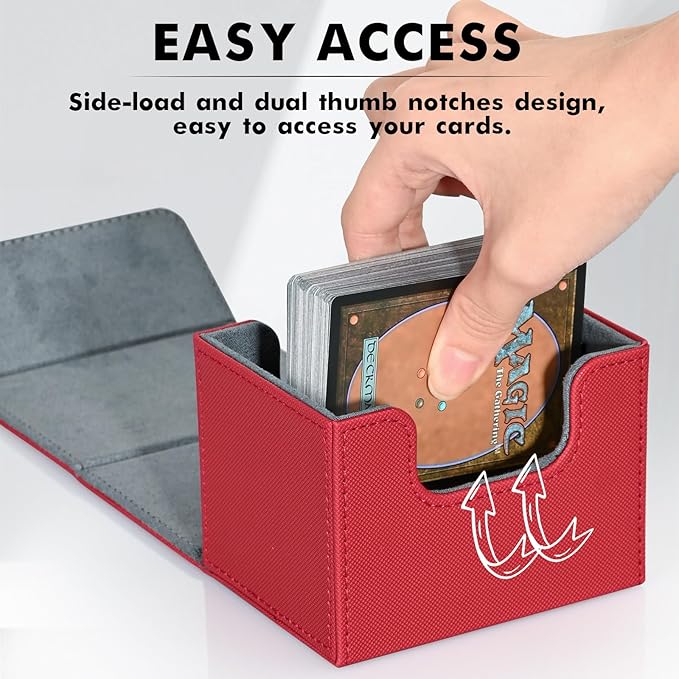 ZLCA Card Deck Box for Trading Cards, MTG Commander Deck Box Holds 120+ Single Sleeved, Leather Magnetic Card Storage Case Fits for TCG CCG Magic(Red)