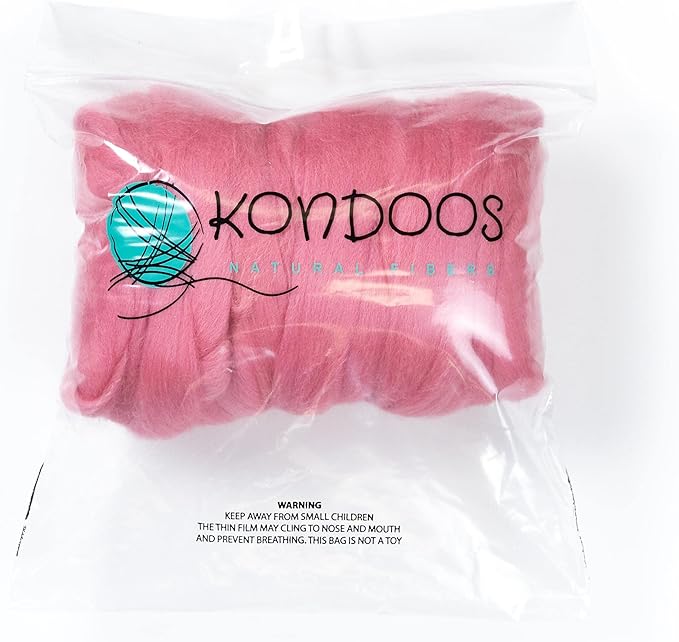 Kondoos Colored Natural Wool roving, 8 OZ. Best Wool for Needle Felting, Wet Felting, handcrafts and Spinning. (Wild Watermelon)