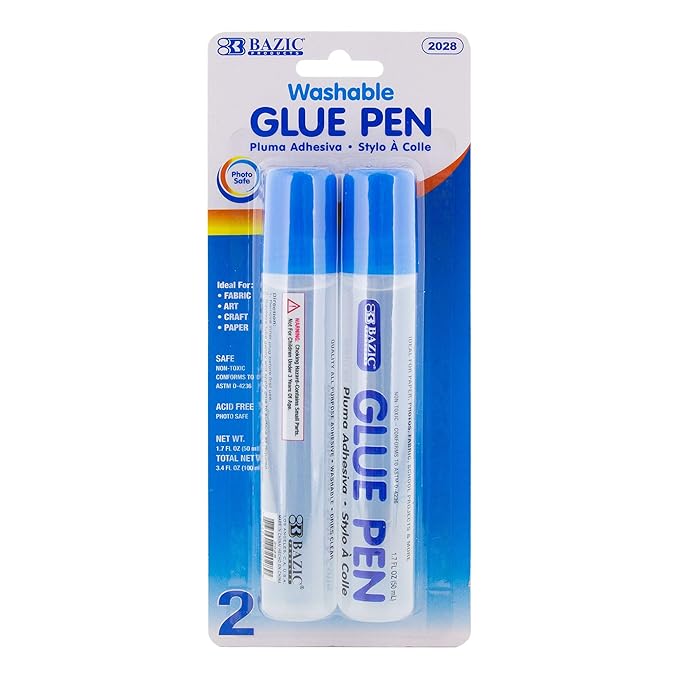 BAZIC Products Washable Glue Pen 1.7 Oz. (50 mL), Liquid Clear Glues Bond Adhesive for Art Crafts Project at School Home Office (2/Pack), 1-Pack
