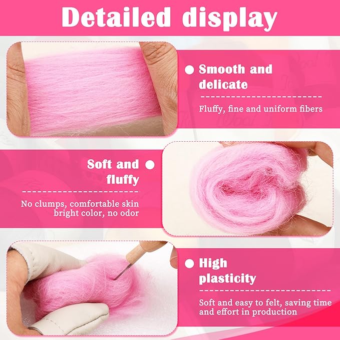 Mayboos Wool Roving Yarn, 1.76oz Colored Natural Wool Roving,Wool Felting Supplies Pure Wool Chunky Yarn for Wet Felting handcrafts and Spinning (Baby Pink)