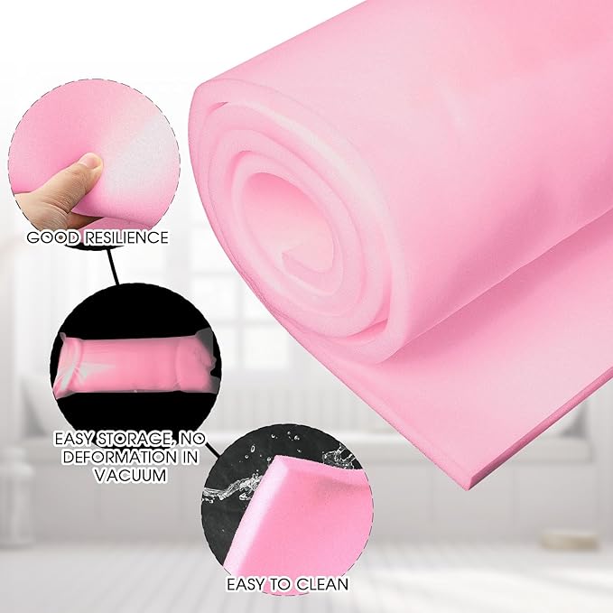 Amylove Polyurethane Foam 24" x 72" High Density Cushion Upholstery Foam Sheet for Seat Replacement DIY Projects Chairs Headboards Sofas Home(1" x 24" x 72",Pink)