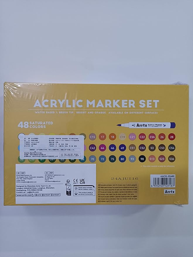 Arrtx 48 Colors Acrylic Marker, for Rock Painting, Extra Brush Tip Markers Paint Pens, Art Supplies, Fabric Paint, Art Markers, Waterproof Paint DIY Crafts Making& 48E
