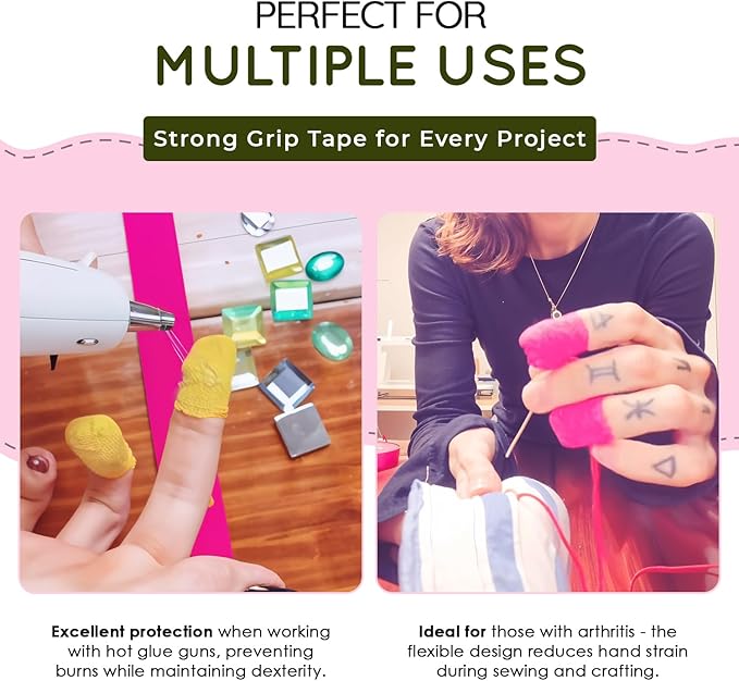 THIMTEC - The Original Thimble Tape for Hand Sewing - Fully Adjustable Nail & Finger Protector - A Smarter Alternative to Classic Knitting Thimbles - Neon Flamingo, 3-Pack