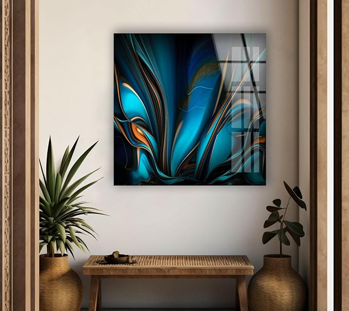 My Photostation.com 28Wx18H'' Orange & Blue Abstract Glass Wall ArtTempered Glass Printing Wall Decor Large Wall Art Wall Hangings