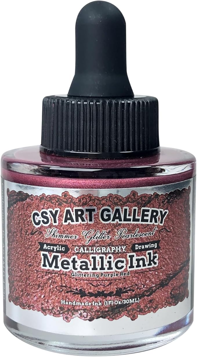 CSY Art Gallery Glitter Acrylic Liquid Ink-Metallic Spray Paint -Metal Calligraphy Inks -Craft Paint for Terracotta,Model Car,Leather,Painting,Wood (Glittering Purple Red)