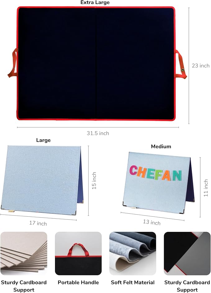 CHEFAN Large Felt Flannel Board 31.5 * 23 in, Foldable Freestanding Story Learning Board for Toddlers, Double-Sided Use for Preschool Classroom, Multi Felt Pieces Can Be Used, Gifts for Kids