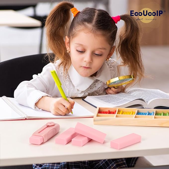 EooUooIP 4+1 Pack Rubber Pink Erasers Sliding Retractable Eraser, Large Pink Erasers, Soft Cute Eraser, Large Pencil Eraser for School Office Art Drawing Pencil Eraser for Kids