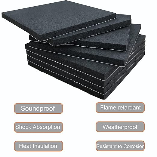 8 Pcs Black Adhesive Foam Padding, Closed Cell Foam Sheet 1/4" Thick 4 Inch X 4 Inch, Neoprene Rubber Pad Self Stick Anti-Slip Adhesive Anti Vibration Pad (4inX 4inX 1/4in, 8)