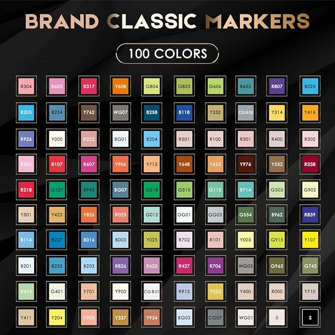 Caliart Markers, 100 Colors Dual Tip Art Markers Sketch Pens Permanent Alcohol Based, with Case for Adult Artist Halloween Drawing Sketching (Black Barrel)