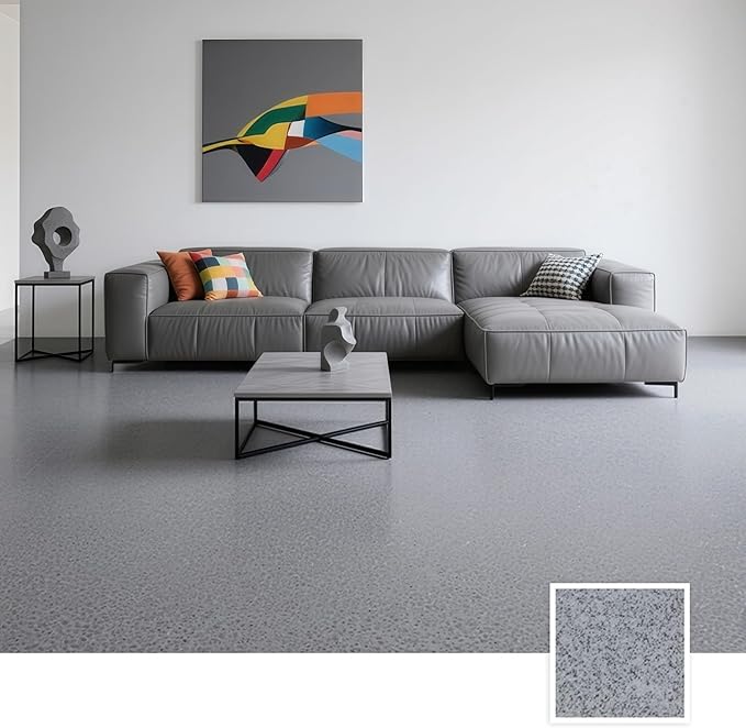 Epoxy Colored Sand Floor Paint, Epoxy Floor Paint High Gloss Marble Effect Coating for Indoor and Outdoor, Wear-resistant and non-slip Self-leveling Coating Light Gray 105OZ(3KG)