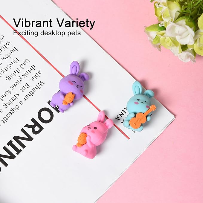 HILAZA 18Pcs Pencil Top Erasers for Kids, 3D Cute Rabbit Pencil Toppers, Bulk Fun Pencil Cap Easters for School Classroom Supplies Prize Gifts Party Favors