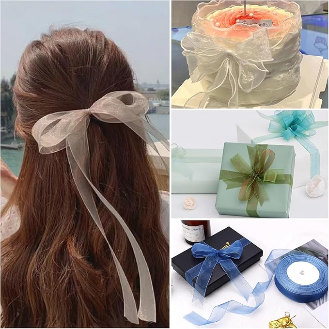 Ribbon for Gift Wrapping 3/4 inch White Sheer Organza Ribbon for Flower Bouquet Tulle Thin Chiffon Ribbons for Wedding Invitations Christmas Halloween Presents Decorations Crafts 50 Yards