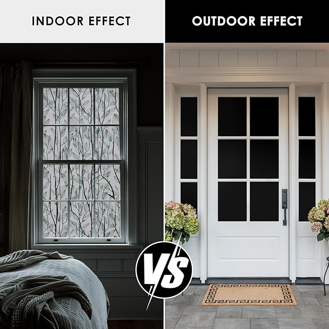 Leaf Pattern Window Tint with Installation Tools, Blackout Window Cover, Sun Blocking Window Tint for Home (Full Blackout Opaque, 17.7'' x 118.1'')