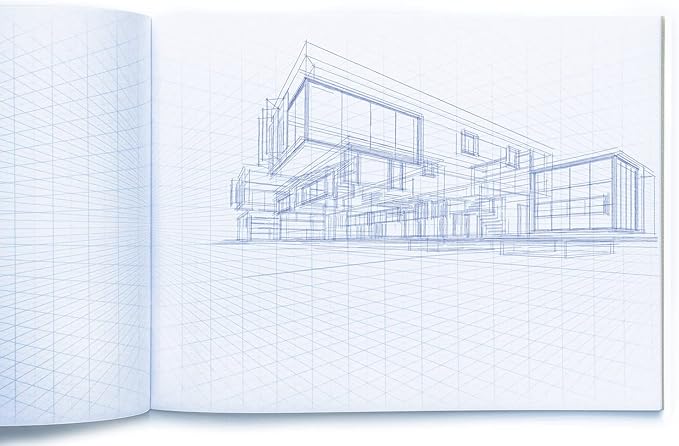 KOALA TOOLS | 2-Point Drawing Perspective Notebook (1 Unit) | 10.35" x 8", 60 pp. - Perspective Grid Graph Paper for Interior Design, Industrial, Architectural and 3D Design