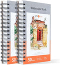 HTVRONT Watercolor Paper - 100 Sheets 5.5"x8.5" Watercolor Pad, 140 lb/300 GSM Watercolor Paper Pad, Spiral Bound for Full Spread & Sturdy Use, Ideal for Wet & Dry Media