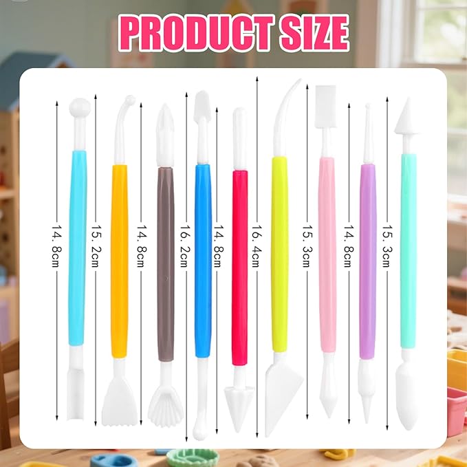15 PCS Basic Polymer Clay Tools, Dotting Tools, Clay Sculpting Tools Acrylic Roller Pin, Clear Rectangle Sheet Press Board, Double-Ended Pottery Carving Set for Beginner