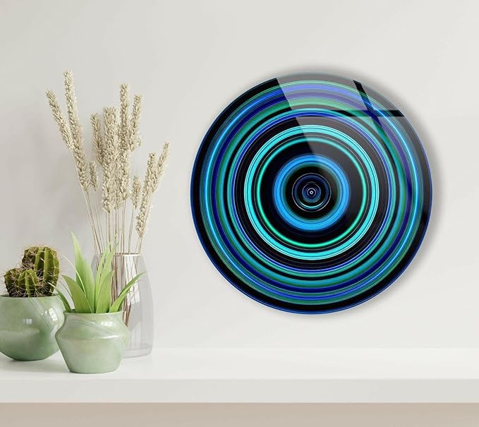 My Photostation.com 27.5''(70cm) Diameter Blue and Green Round Glass Wall Art Tempered Glass Printing Wall Decor Large Wall Art Wall Hangings