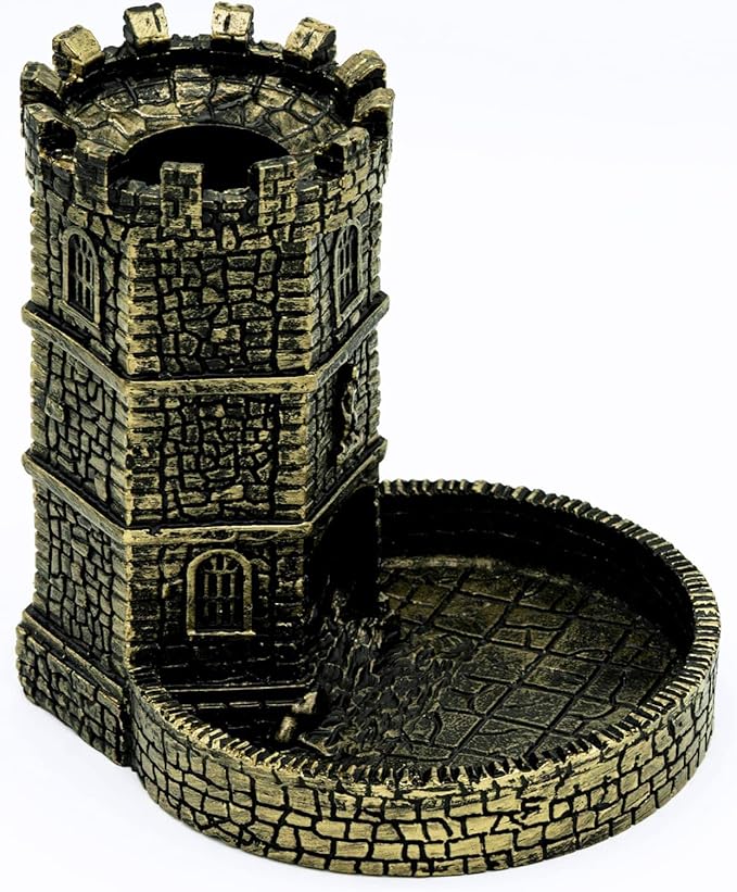 D&D Dice Tower, Castle Dice Rolling Tower for Role Playing Game | Easy Roller Perfect for DND Board Game and RPG (Ancient Golden)