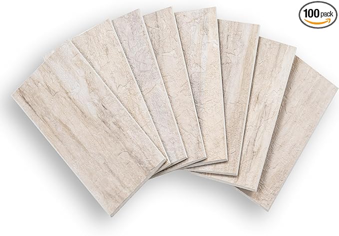 100 Pieces Peel and Stick Backsplash for Kitchen, 3" x 6" PVC Subway Tile Upgraded Grayish Beige with Gray Grout Backsplash Stick on Tile Elevate Kitchen, Bathroom, Fireplace,RV