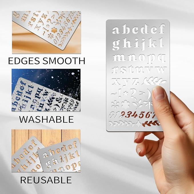 9PCS Metal Stencils Wood Burning Stencil Metal Letter Stencil Alphabet and Number Stencils for Journaling Engraving Templates for Wood Carving Drawing Scrapbooking Journal Craft DIY