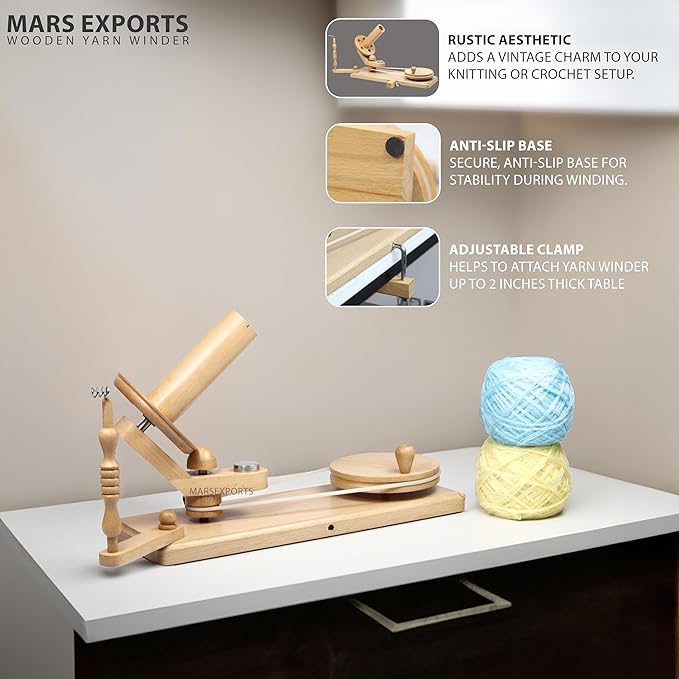 Wooden Yarn Winder with Swift – Manual Yarn Ball Winding Tool for Knitting and Crocheting (ONLY Winder Beechwood)