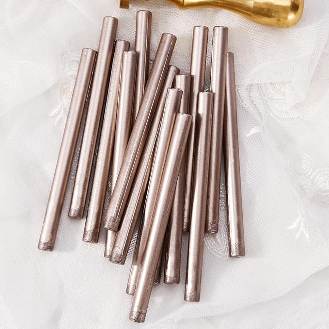 TELOSMA 16 Pcs Champagne Mini Wax Seal Sticks, Ideal for Making Wedding Invitations, Wine Packages, Cards & Gift Boxes Wax Seals
