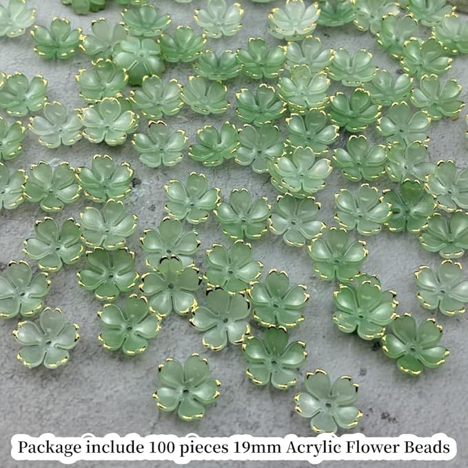 100pcs Acrylic Flower Beads, 19mm Cherry Blossom Plastic Gradient Flower Spacer Beads for DIY Crafts Bracelet Necklace Earrings Jewelry Making(Green)