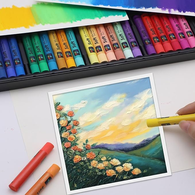 Soft Oil Pastels Set of 48 Vibrant Colors, Smooth and Soft Oil Pastel Crayons for Artists, Beginners, Teachers, Students, Great Blending and Layering for Art Supplies, Art Painting, Drawing