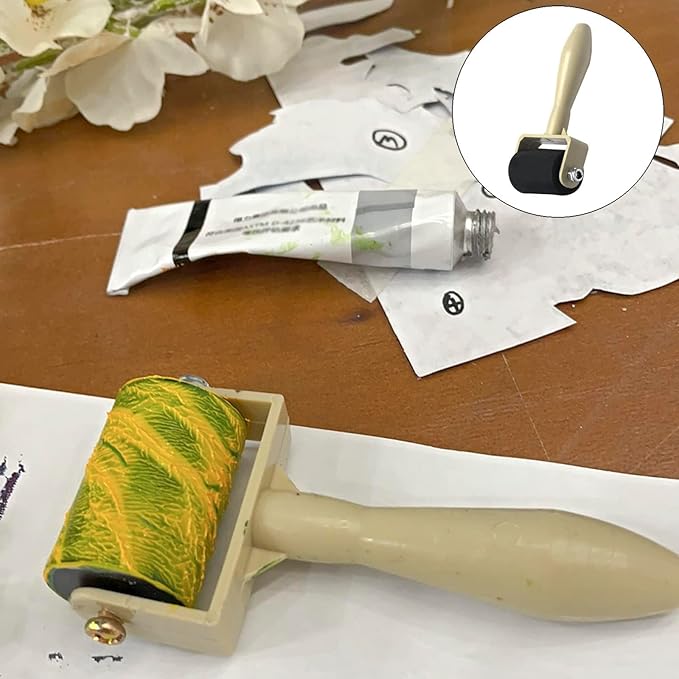 4 Pack Rubber Roller - Brayer Rollers with 3 Size for Crafting Brayer Rollers for Printmaking Brayer Tool Paint Brush Ink Applicator Art Craft Oil Painting Tool 1.4 in,2.4 in,4 in + 1 Scraper HRJZF