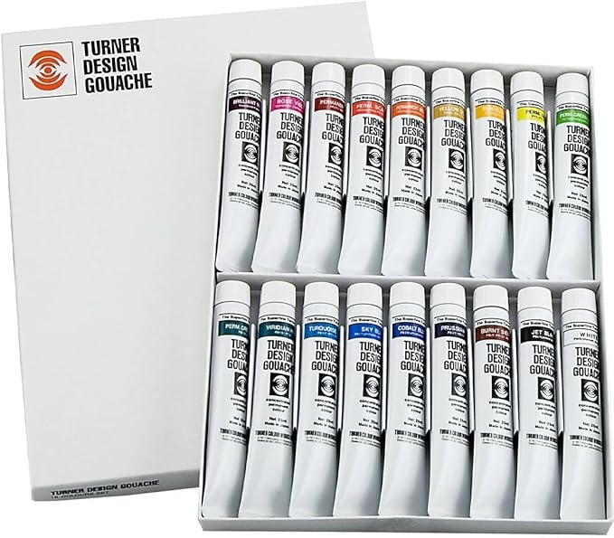 Turner Watercolor Paint Set - Design Gouache Premier Opaque Watercolor Paint - 25 ml Tubes - Set of 18 Assorted Colors