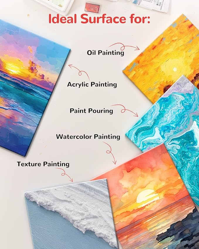 Canvas Boards for Painting 36 Pack, 8x10 Inch Painting Canvas Panels, 100% Cotton White Blank Art Supplies for Acrylics Oil Watercolor Tempera Paints