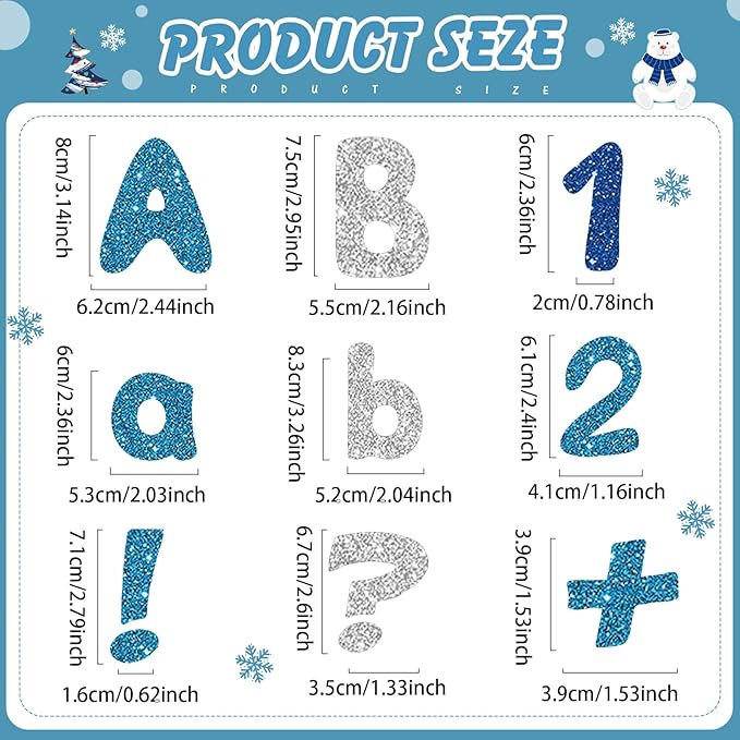 221 Pcs Classroom Bulletin Board Letters Colorful Alphabet Cutouts Number and Punctuation Symbol Combo Letter Cutouts for Wall Chalkboard Poster Board Decor(Blue Glitter Round)