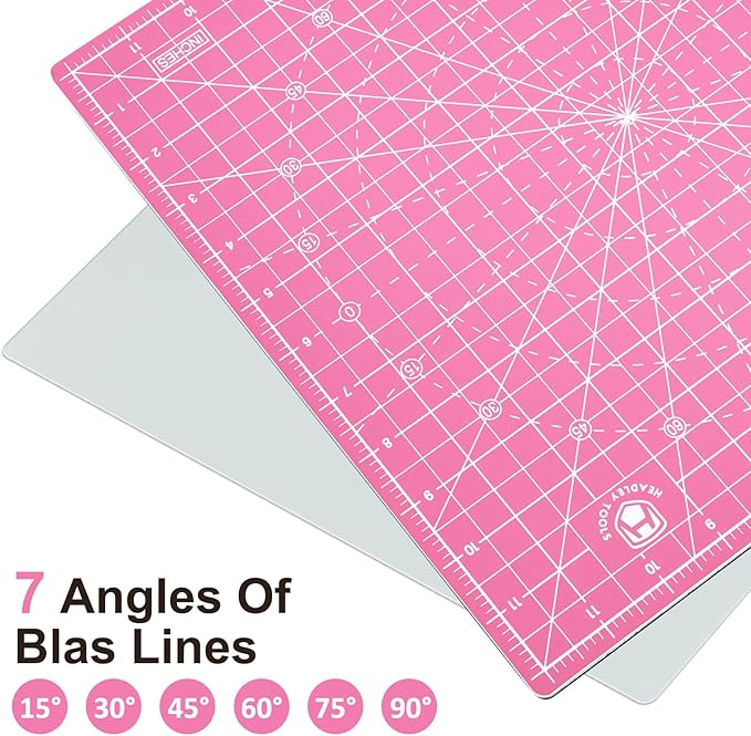 Headley Tools 12"x12" Rotating Cutting Mat, Self Healing Mat with 360-Degree Rotation & Anti-Slip Base, Sewing Board Cutting Mat Perfect for Fabric Quilting Leather Hobby Project，Pink