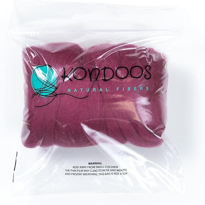 Colored Natural Wool roving, 8 OZ. Best Wool for Needle Felting, Wet Felting, handcrafts and Spinning. (Red Wine)