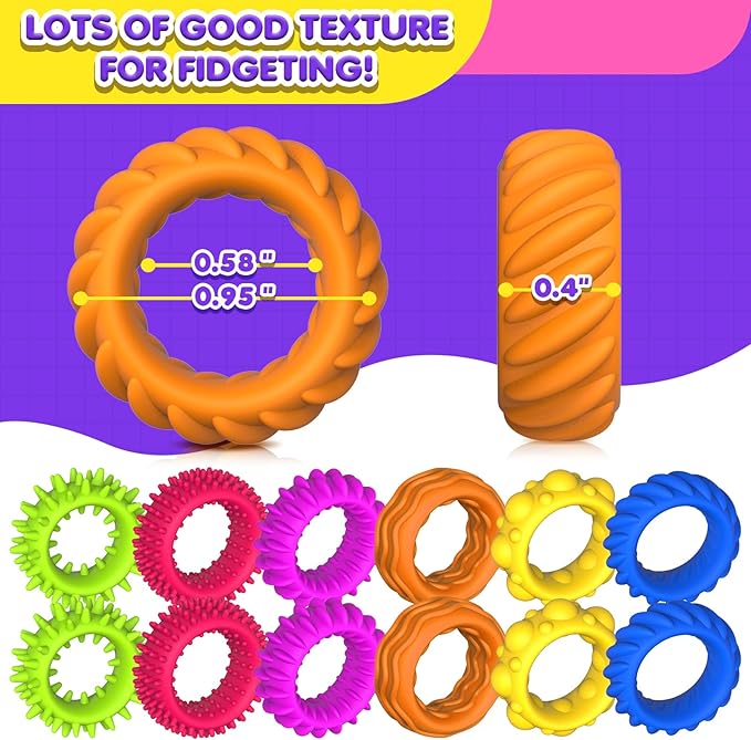 Fidget Toys Sensory Rings for Kids: Fidget Ring 18 Pack - Sensory Toys for Kids with Autism - Quiet Anxiety Fidgets Bulk for Classroom Prize - Stocking Stuffers