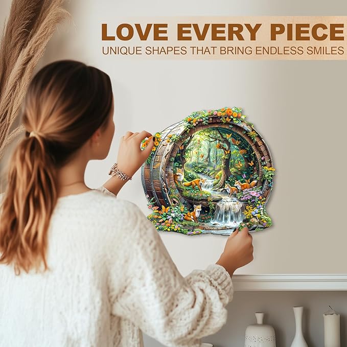 Wooden Puzzles for Adults, Fox Wooden Jigsaw Puzzle for Adults, 190 Piece Unique Animal Shape Wood Puzzles Adult, Birthday Party Gifts for Friends & Family Leisure Time Game Home Decor (M-11.4*11in)