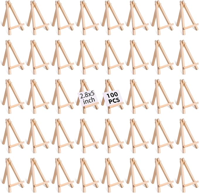 100 Pieces Mini Wood Easel Stands 5 Inch Small Wooden Canvas Easels Display Art Craft Tripod Painting Easels Tabletop Holder for Artist Crafts, Business Cards, Photos, Gift