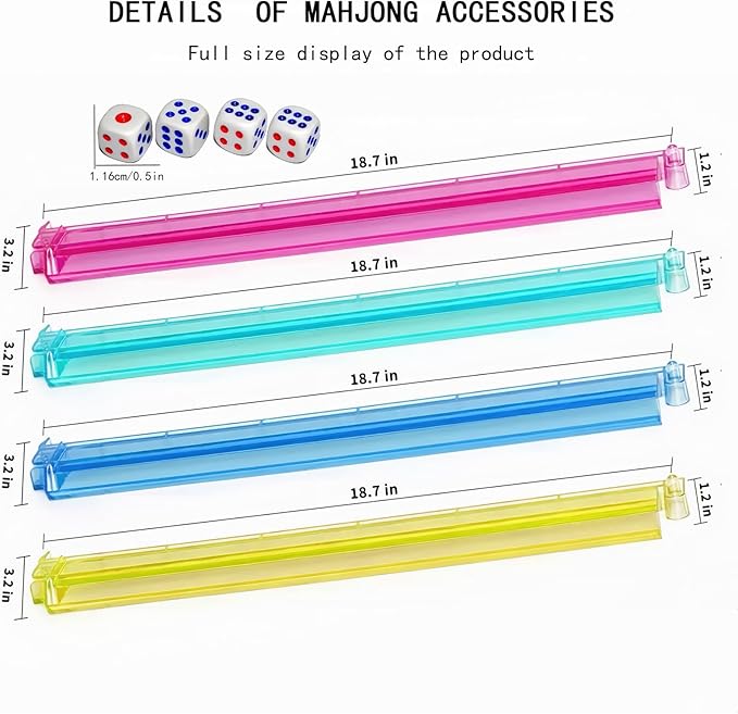 Mahjong All-in-One Tile Rack & Pusher, Clear Acrylic Mahjong Rack and Pusher Combo, Enhanced Mah Jongg Tile Holders Set of 4，Color，with 4 Dics